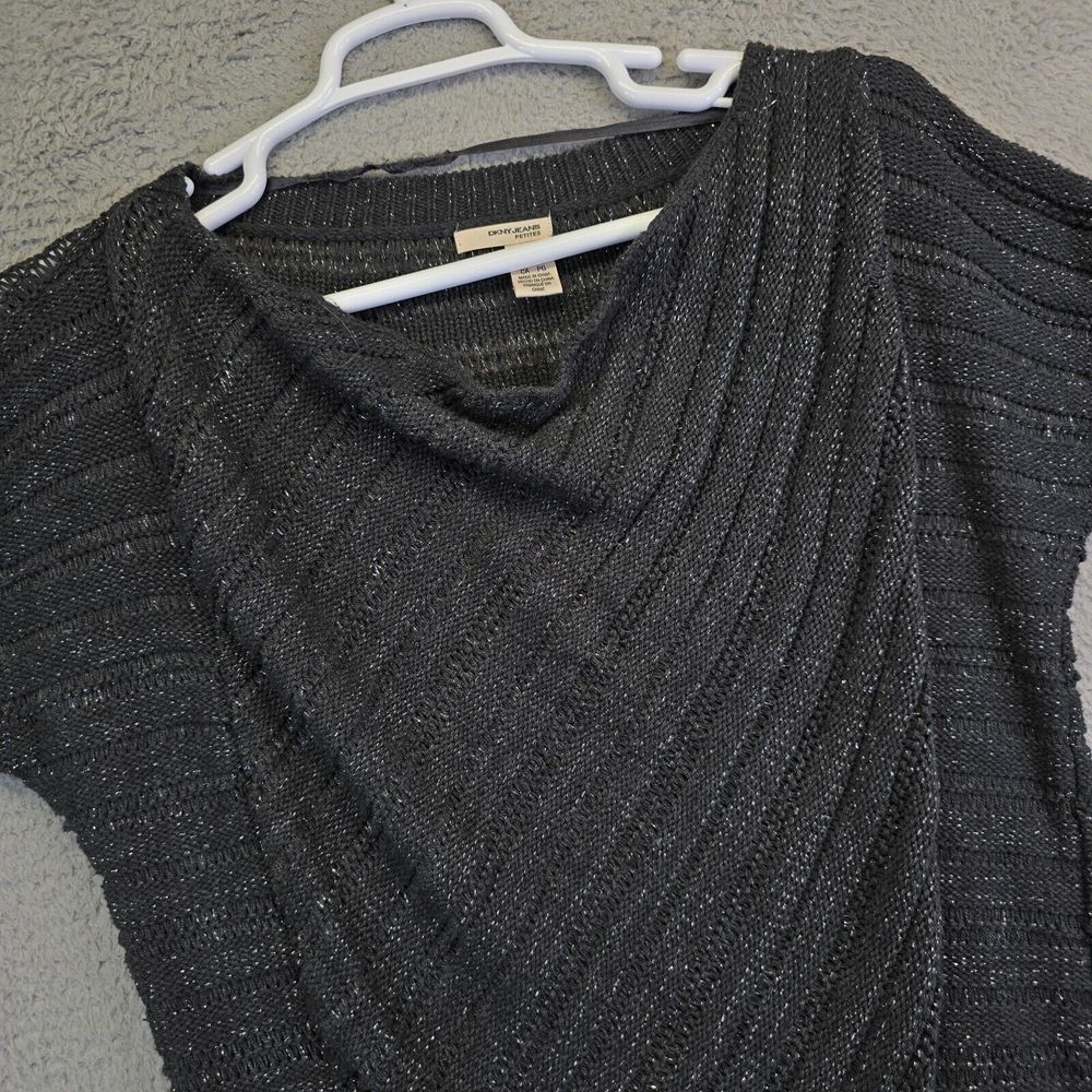 DKNY Sweater Women's L P Short Sleeve Metallic Fisherman Chunky‎ Knit Top